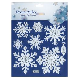 Adhezní nálepky vánoční 18,5 x 23,5 cm - bílé se stříbrnými prvky (mix /cena 1 bal.) (3)