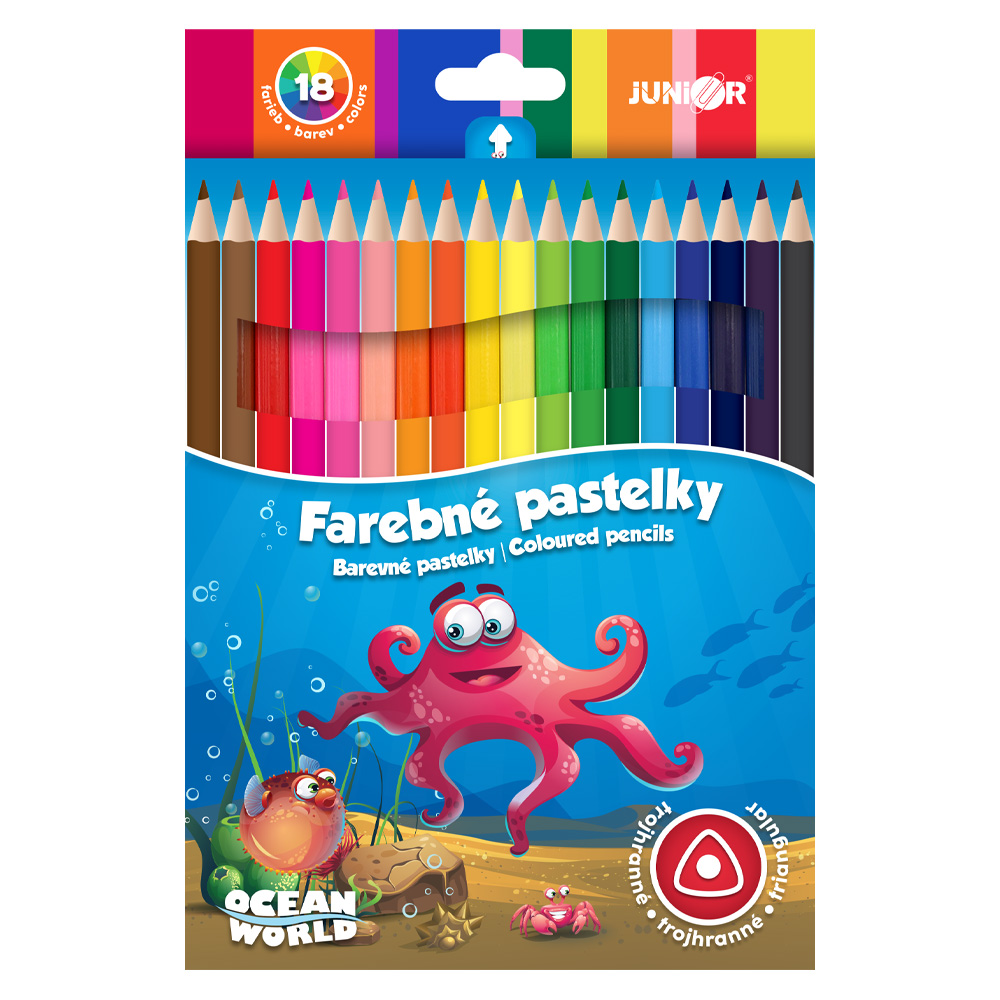 JUNIOR Pastelky JUNIOR Ocean World trojhrané - sada 18 ks