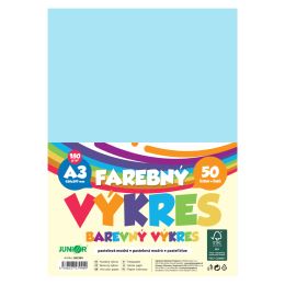Barevný papír formátu A3, gramáž 180 g/m2, balení po 50 ks – pastelově modrý