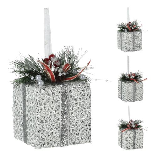 Vianočný box 8x8x12 cm čipkovaný so stuhou