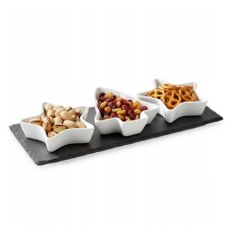 Vánoční prostírání, bílé porcelánové misky (sada 3 ks) + podnos