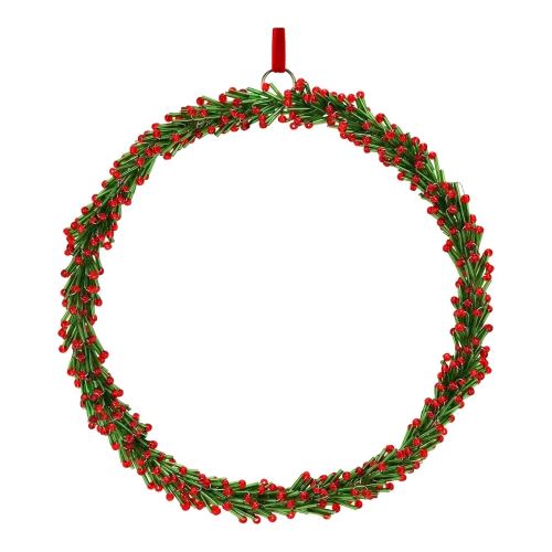 Skleněný vánoční věnec 20 cm na zavěšení, zeleno-červený kruh (1)