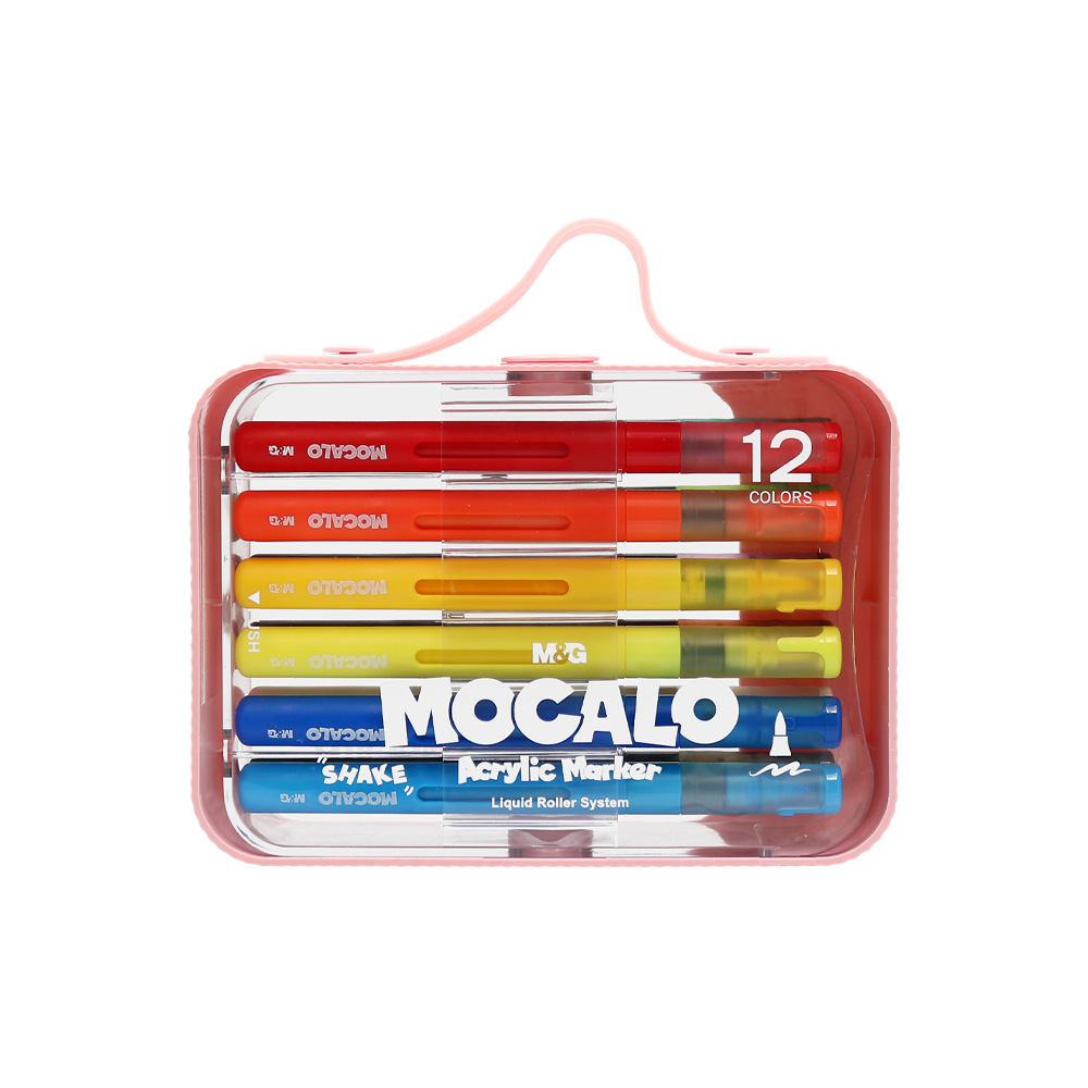 Popisovač M&G MOCALO Acrylic Marker, štětcový hrot - sada 12 barev