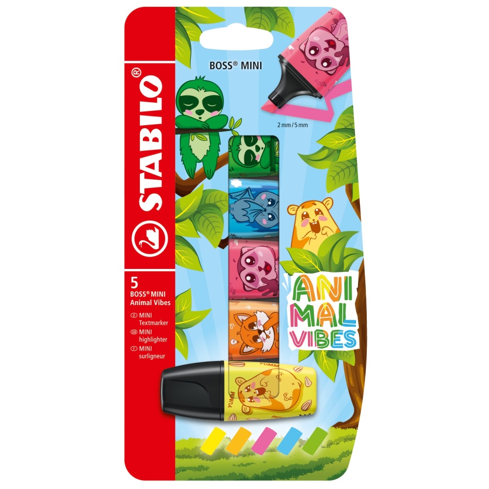 Zvýrazňovač STABILO BOSS MINI Animal Vibes (sada 5 ks)
