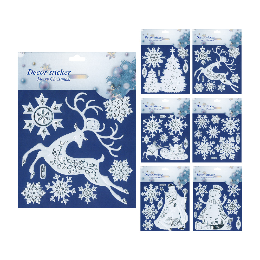 Samolepky vánoční 18,5 x 23,5 cm - bílé se stříbrnými prvky (mix designů)