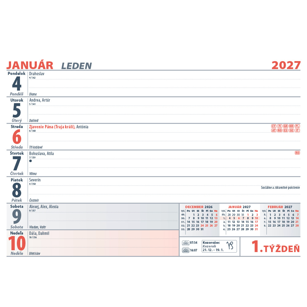 Stolní kalendář Pracovní malý 2027