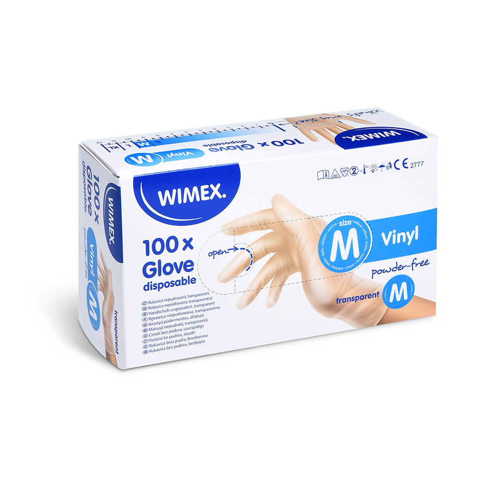 WIMEX Rukavice vinilové bílé, nepudrované M (100 ks v bal.)