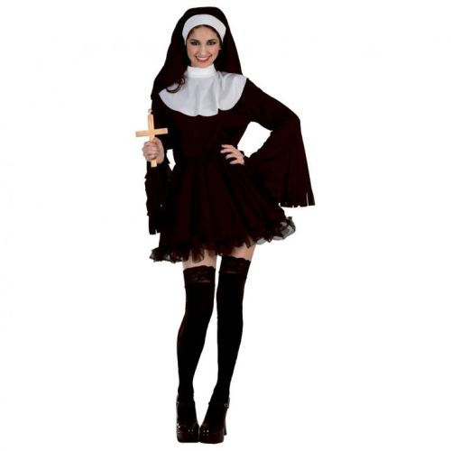 Kostým pre dospelých Flirtujúca mníška (šaty, čelenka), veľkosť M