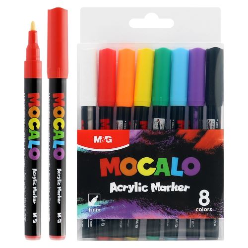 Popisovač M&G MOCALO Acrylic Marker, hrot 1 mm (sada 8 barev) (3)