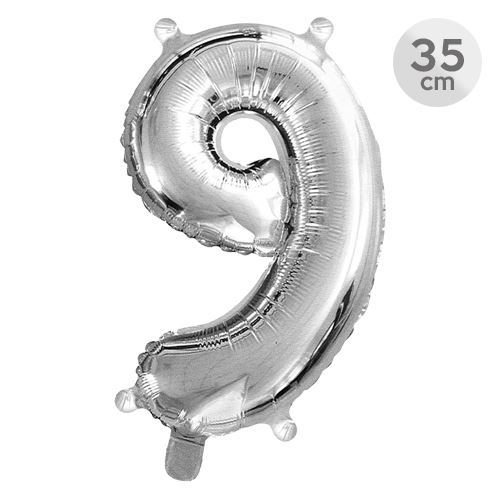 Balón narodeninový 35 cm - číslo 9, strieborný