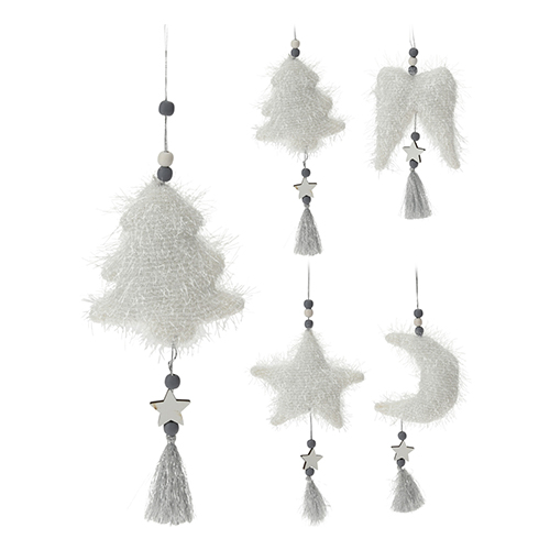 Vánoční ozdoba látková se třpytivým vláknem - bílá (4 varianty)