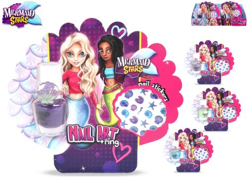 Mermaid Stars sada - lak na nehty 5ml,prstýnek,nálepky na nehty 4barvy na kartě 16ks v PDQ