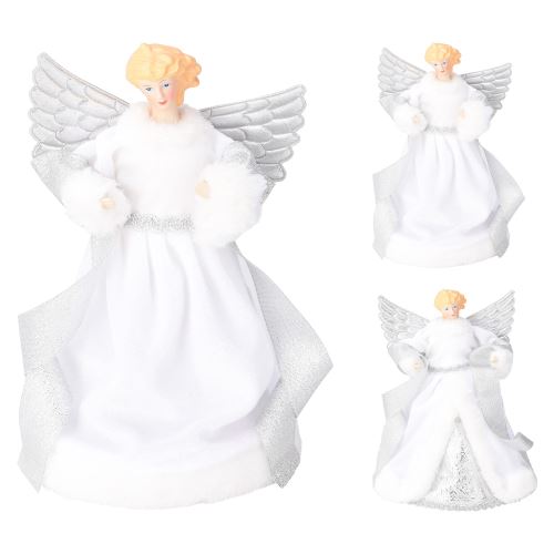 Špic na vánoční stromeček - bílo/stříbrný - Anjel 23 cm, mix/1ks
