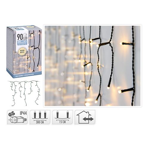 Světelný řetěz s visícími pramínky 90 LED bílá teplá, délka 3 m (venk. použití) (1)