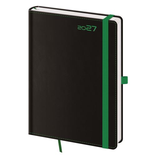 Diář 2027 týdenní A5 Black Green s poutkem na pero