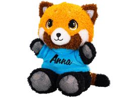 Panda červená plyšová 17cm v tričku s potiskem sedící 0m+ Panda červená plyšová 17cm v tričku s potiskem sedící 0m+
