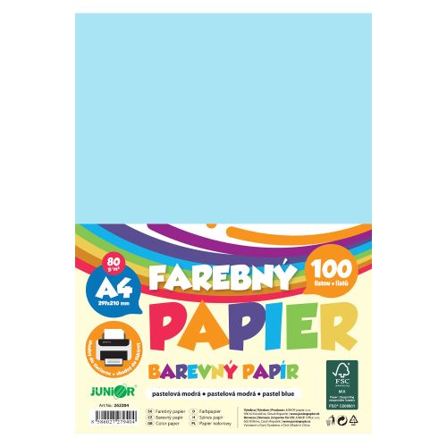 Farebný papier A4 80g/m2, bal/100 ks - pastelová modrá