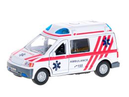 Kids Globe Traffic ambulance CZ 14cm kov zpětný chod na baterie světlo a zvuk 12ks v DBX (1)