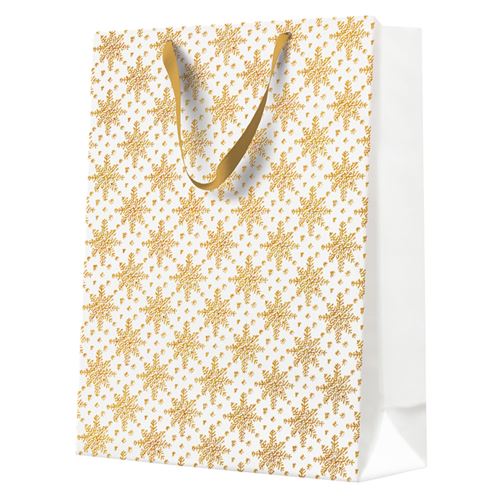 Dárková taška big 30x41x12 cm Grunge Textured Snowflakes Gold