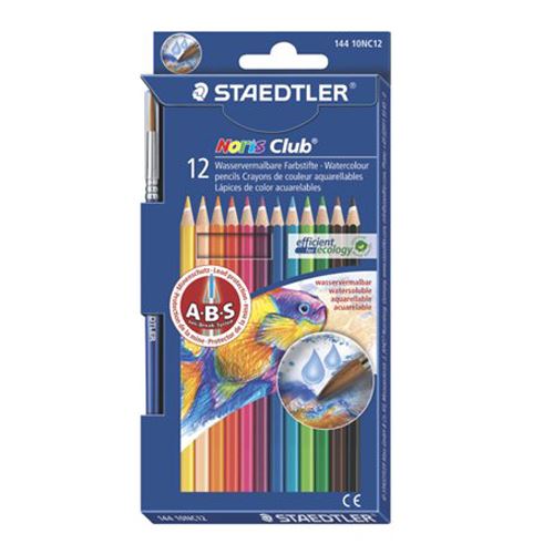 Akvarelové tužky, se štětcem, STAEDTLER "Noris Club", 12 různých barev