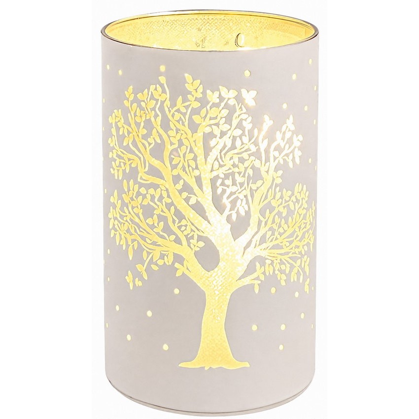  Svícen s motivem stromu 7,5 x 12,8 cm, 10 LED teplá bílá, časovač, šedý
