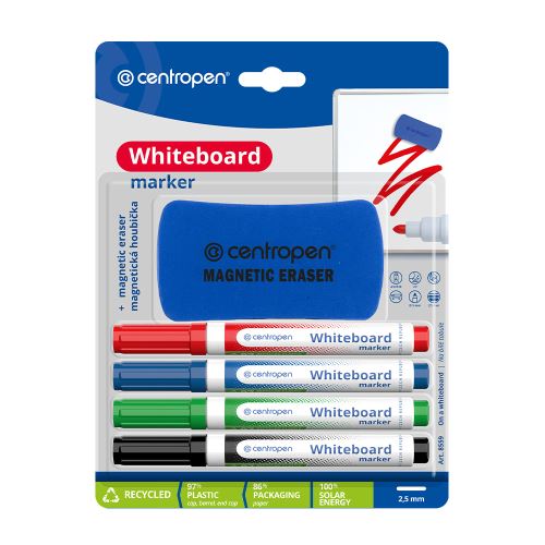 Popisovač CENTROPEN 8559 + magnetická houbička - sada 4 ks