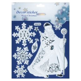 Adhezní nálepky vánoční 18,5 x 23,5 cm - bílé se stříbrnými prvky (mix /cena 1 bal.) (4)