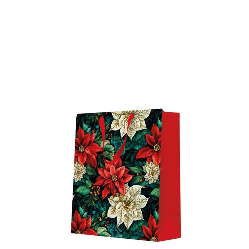 Dárková taška stredne velká - Poinsettia on black 20x10x25 cm