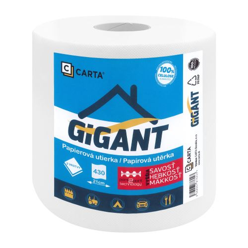 Papírové utěrky CARTA Gigant 2 vrstvy, návin 90 m, 430 útržků, výška 22,7 cm