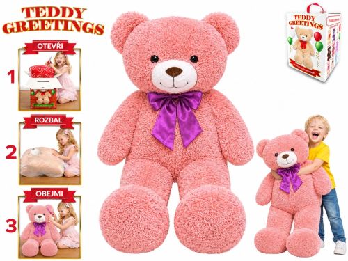 Teddy Greetings medvěd plyšový 120cm s mašlí růžový 0m+ v dárkové krabičce