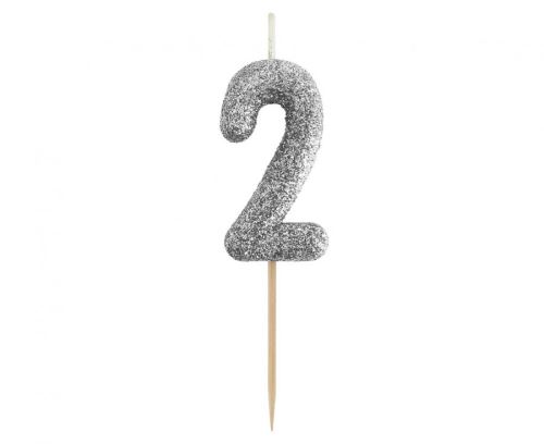 Sviečka tortová B&C - číslica "2" glitter čierna 11 cm