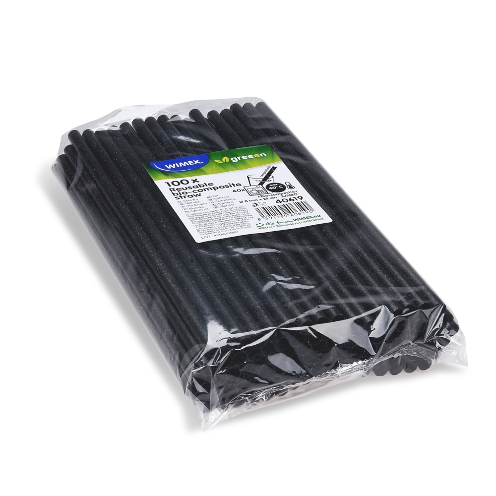 WIMEX Slámky flexibilní černé (PLA BIO) 24 cm, 250 ks