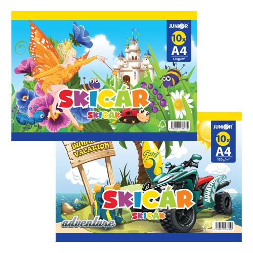 Skicař na kreslení A4, 10-listový, 120g/m2, mix designů