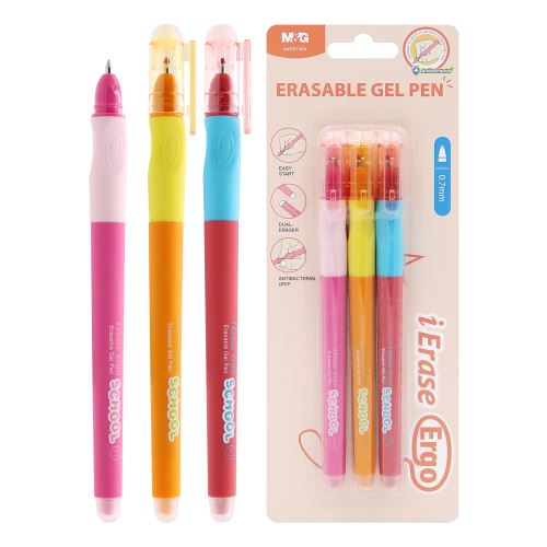 Pero gelové /gumovací M&G iErase Ergo School Girls 0,7 mm (sada 3 ks) - modrá náplň
