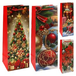Darčeková taška na fľašu - vianočná 12x36x10 cm (mix /cena 1ks)