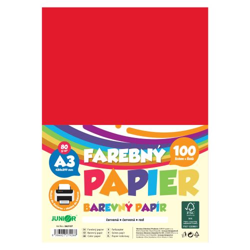 Barevný papír A3 80 g/m2, balení po 100 ks – červený