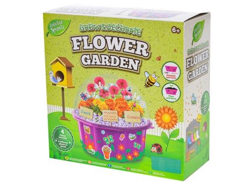 Grow&decorate vypěstuj si květiny - 4druhy sazenic s doplňky v PVC květináči v krabičce