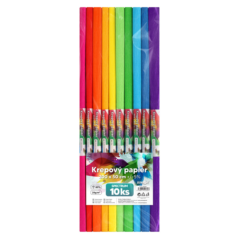 JUNIOR Krepový papír JUNIOR 200x50 cm SPECTRUM (sada 10 ks)