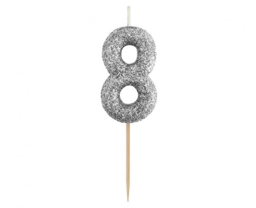 Sviečka tortová B&C - číslica "8" glitter čierna 11 cm
