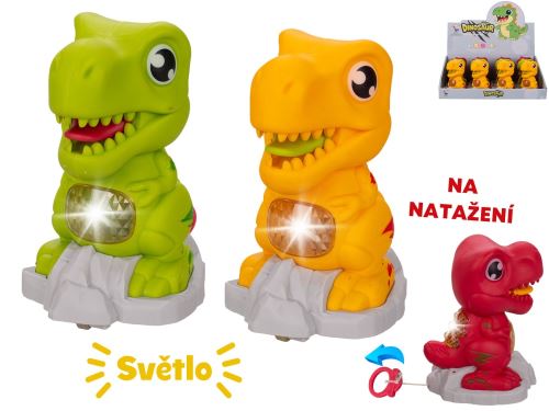 Dinosaurus 11cm na baterie jezdící na natažení se světlem 3barvy 12ks v DBX