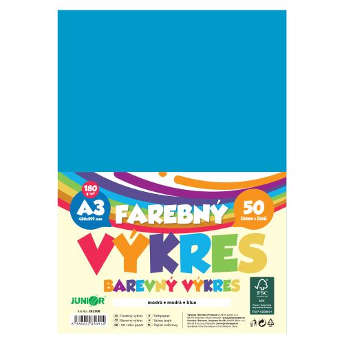 Farebný výkres A3 180g/m2, bal/50 ks - modrá