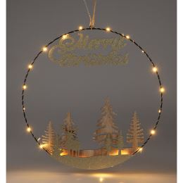 Veselý vánoční kruh s LED světlem 40 cm (2 dizajny) zlatá barva