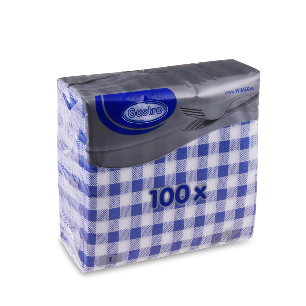 WIMEX Ubrousky 1-vrstvé 33 x 33 cm karo modré 100 ks