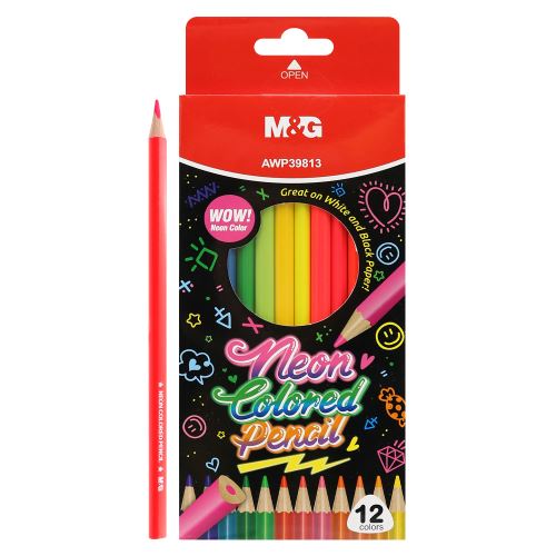 Trojhranné pastelky M&G - sada 12 neonových barev