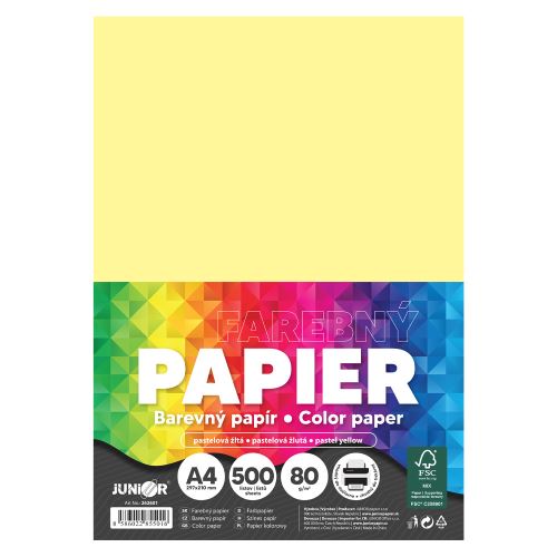 Barevný papír A4 80 g/m2, balení po 500 ks – pastelově žlutý