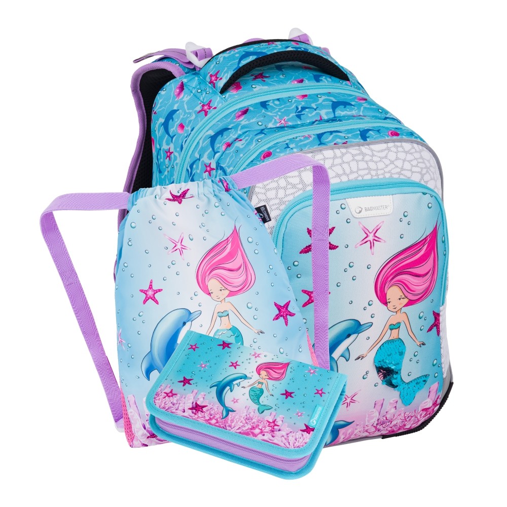 Sada školní batoh BagMaster Lumi 24 A + Penál + Kapsa - Morská panna
