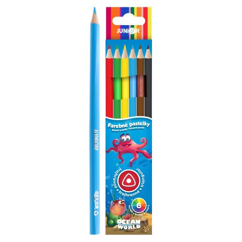 Pastelky JUNIOR Ocean World trojhranné - sada 6 ks