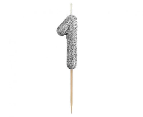 Sviečka tortová B&C - číslica "1" glitter čierna 11 cm