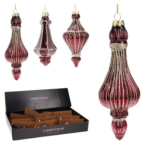 Vánoční ozdoba skleněná antik 16 cm (3 varianty - burgundy) cena je za 1 ks