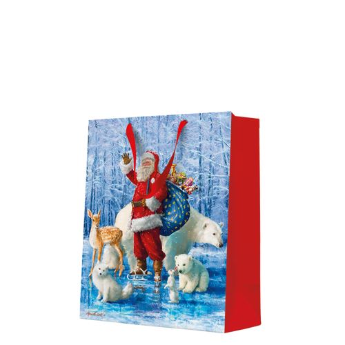 Dárková taška velká - Santa Claus with animals 26,5x13x33,5 cm